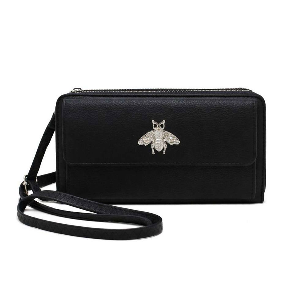 Kitise Multi Compartments Bee Detail Wallet Bag Crossbody Handbag In Black