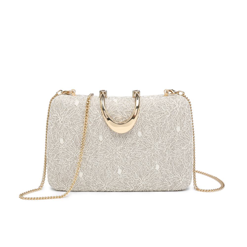Jfy Carri Co. Lace Pattern U Shape Metal Clasp Glitter Clutch Bag In Beige