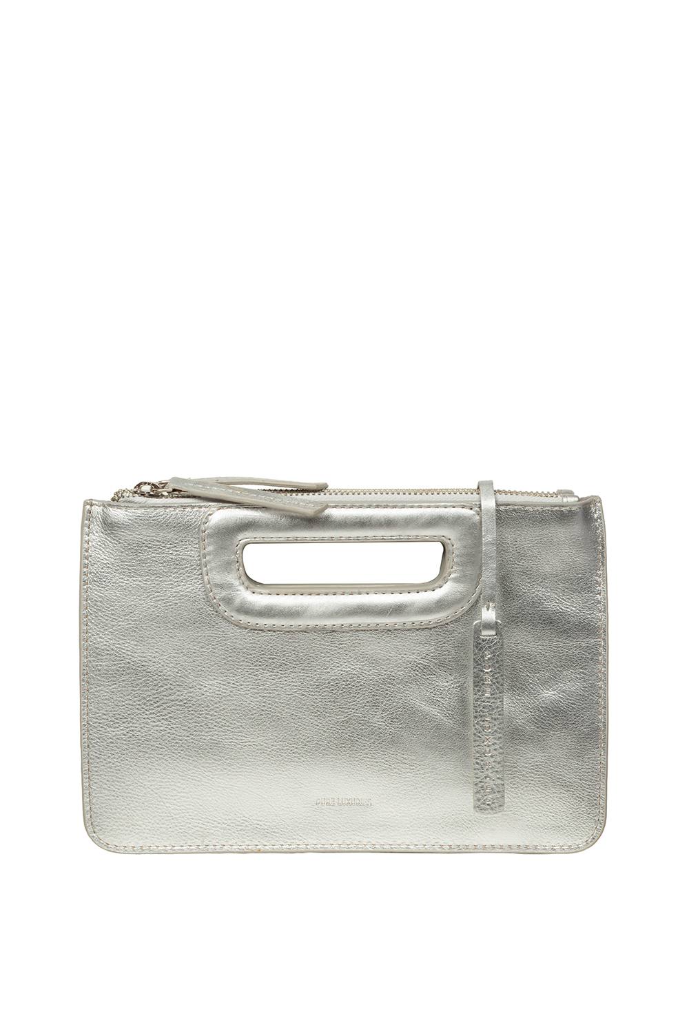 Pure Luxuries London 'guinevere' Leather Clutch Bag In Silver