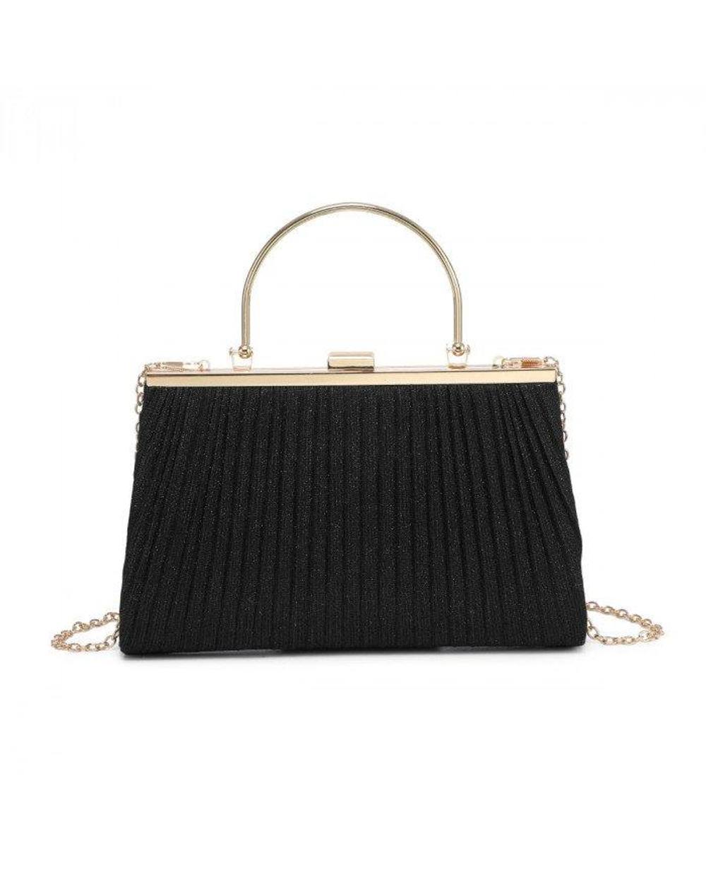 Jfy Elegant Pleated Clutch Evening Bag With Metal Handle In Black