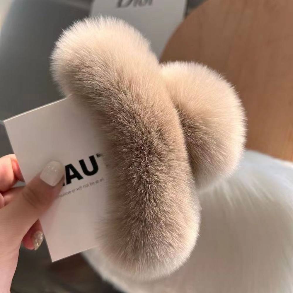 Peach Accessories Plush Faux Fur Hair Claw Clip In Beige