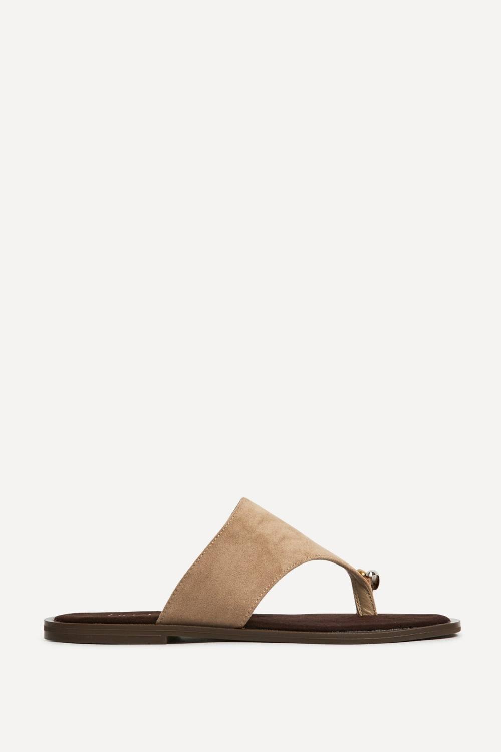 Linzi Contain Beige Toe Ring Flat Sandals