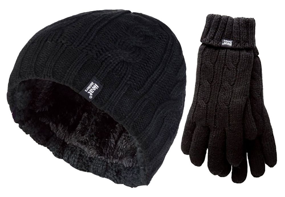 Heat Holders - Ladies Set - Hat & Gloves - S-M Black