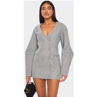 Balloon Sleeve Button Front Wool Look Blazer Dress In Grey, Women's Size