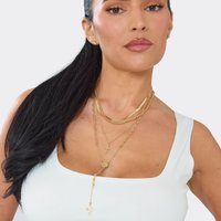 Cross Pendant Beaded Detail Multi Layered Chain Necklace In Gold, Women's Size