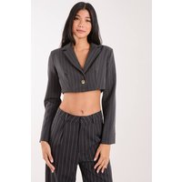 Pinstripe Cropped Blazer, Charcoal