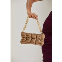 Puffy Quilted Chunky Chain Handbag, Beige