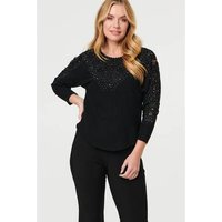 Izabel London Sparkly Lace Embellished Relaxed Jumper women's Blouse in Black