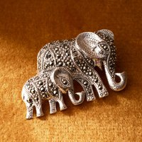 John Greed Signature Silver Marcasite Elephant Brooch